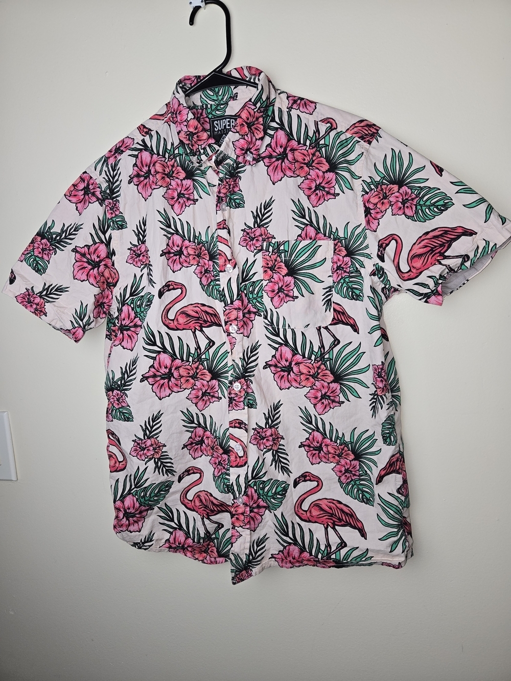 Super Massive Hawaiian Pink Tropical Flamingo Short-Sleeve Shirt - Men Size S